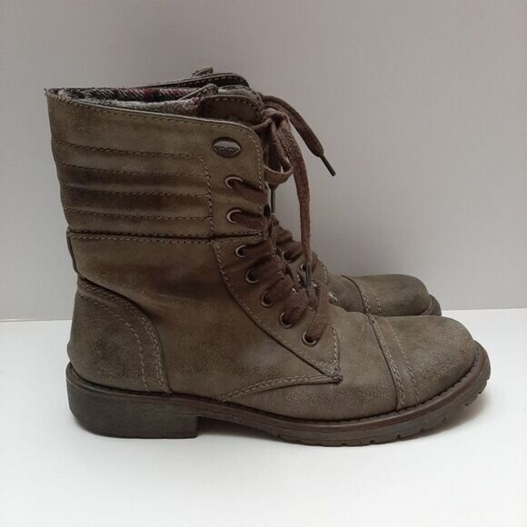 ROXY Riley Lace-Up Fold Over Combat Ankle Flat Casual Boots Grey Green Sz 7.5 - Picture 2 of 16